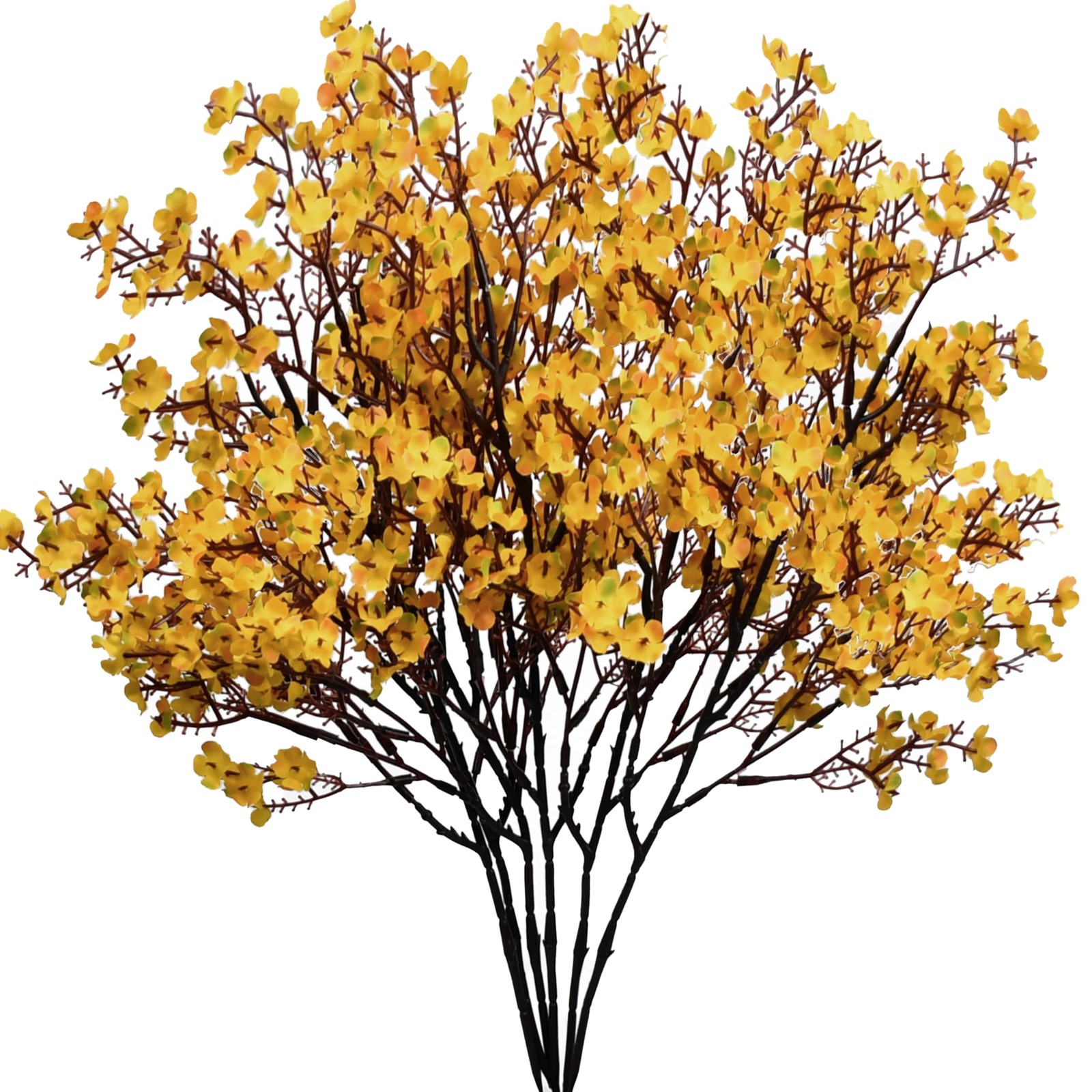 6 PCS Dark Yellow Artificial Babys Breath Flowers 18.5 Inch Silk Gypsophila