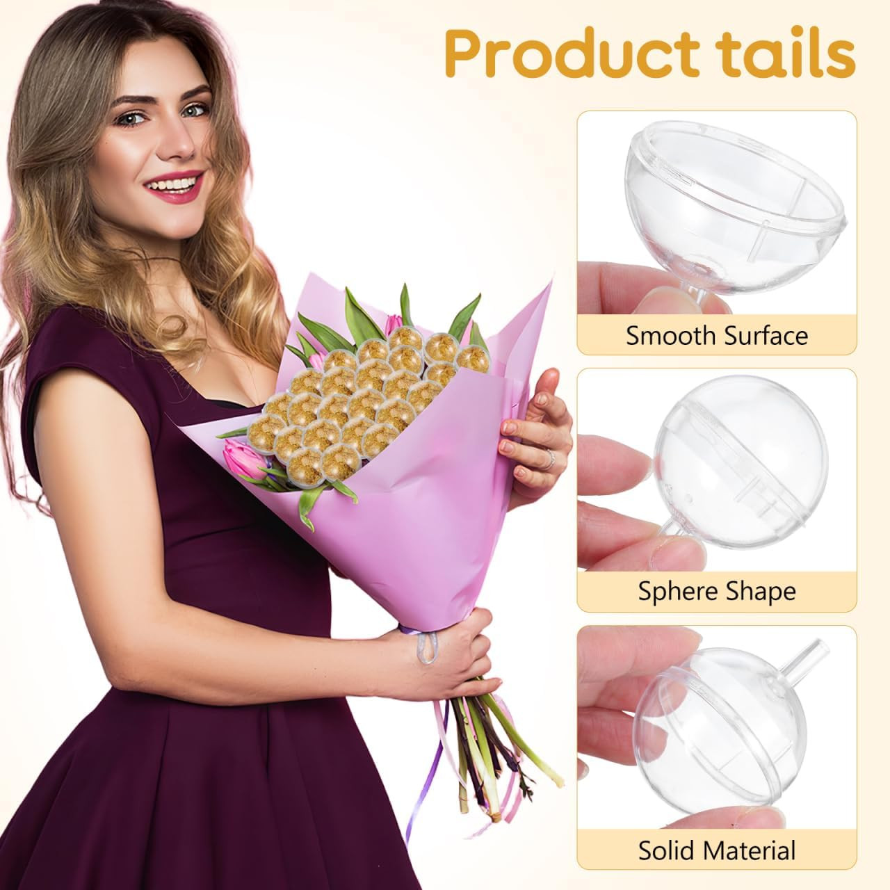 Acrylic Chocolate Holders for Bouquets – 25-Pack Clear Display Balls
