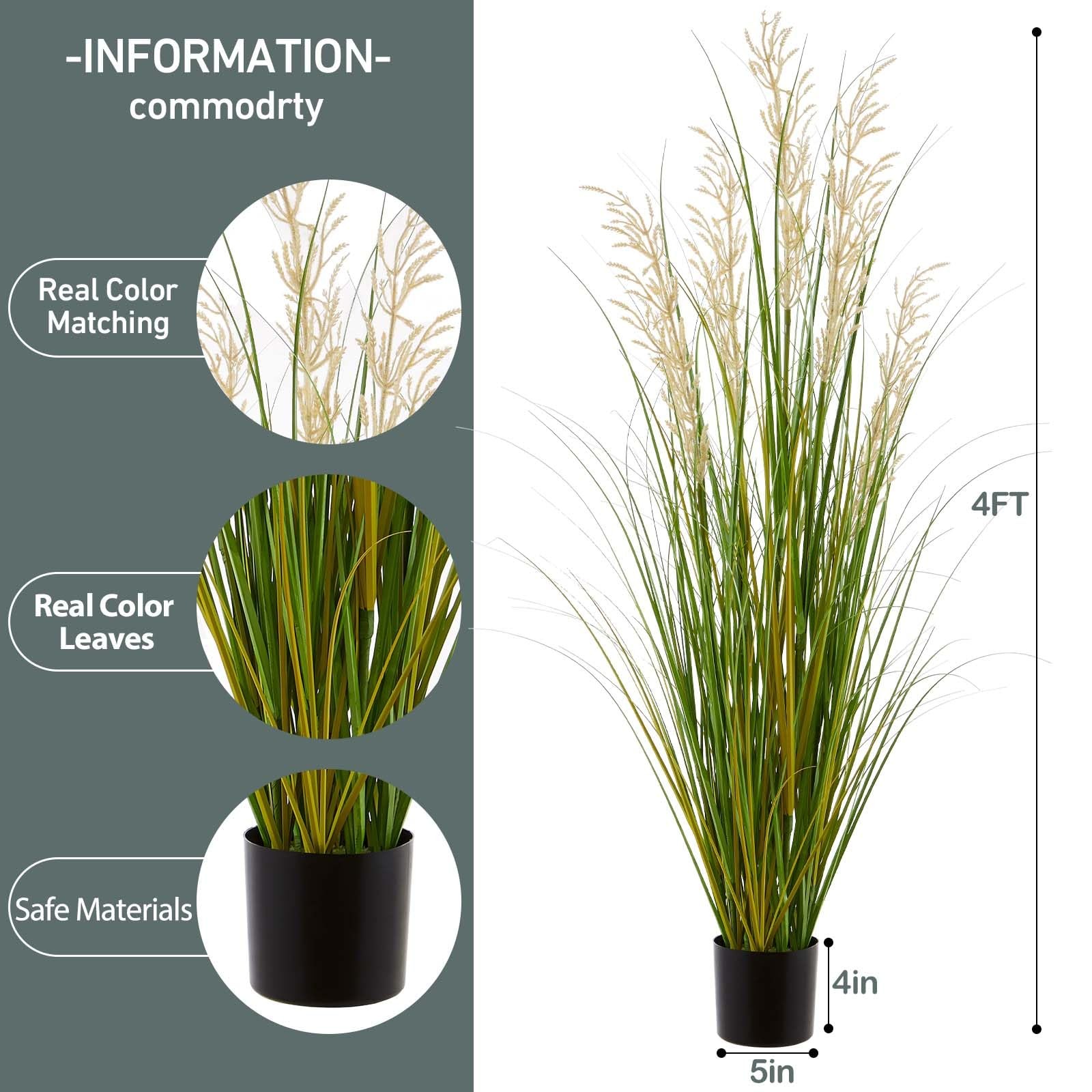 Artificial Plant 47in Tall Faux Grass 2 Pack with 5 White Flowers – Indoor Decor
