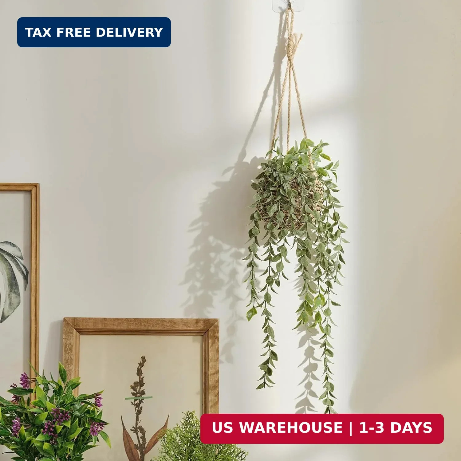3 Pack Mini Artificial Hanging Greenary Fake Hanging Plants in Basket for Wall L