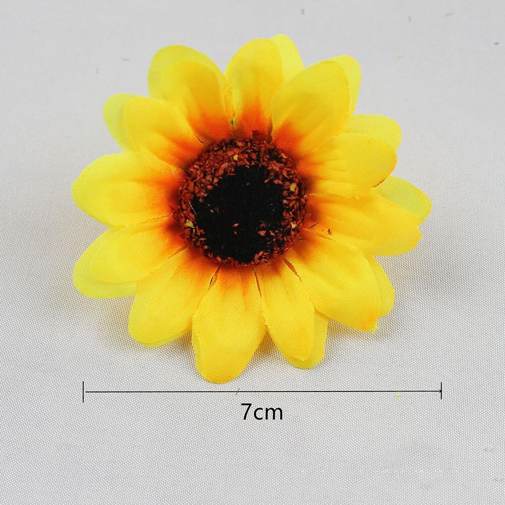 25 Pcs Small Fake Sunflower Heads Faux Yellow Flower Heads Fabric Daisy Flowe…