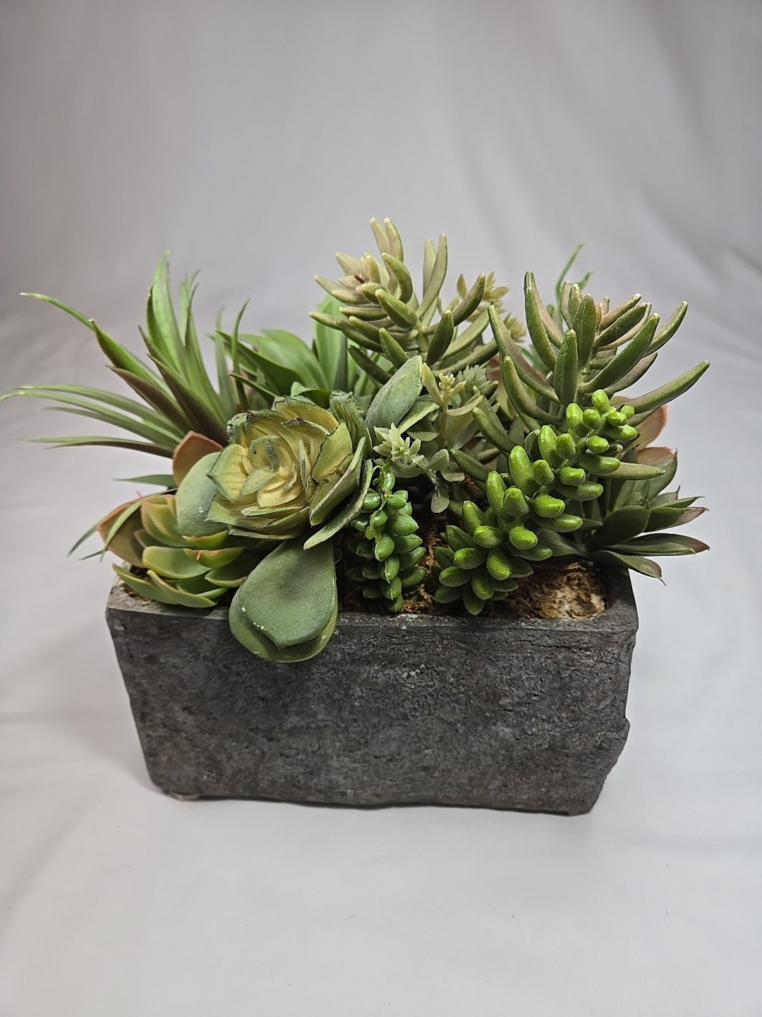 17 Pcs Assorted Artificial Succulents Faux Plants in Square Stone Looking Pot