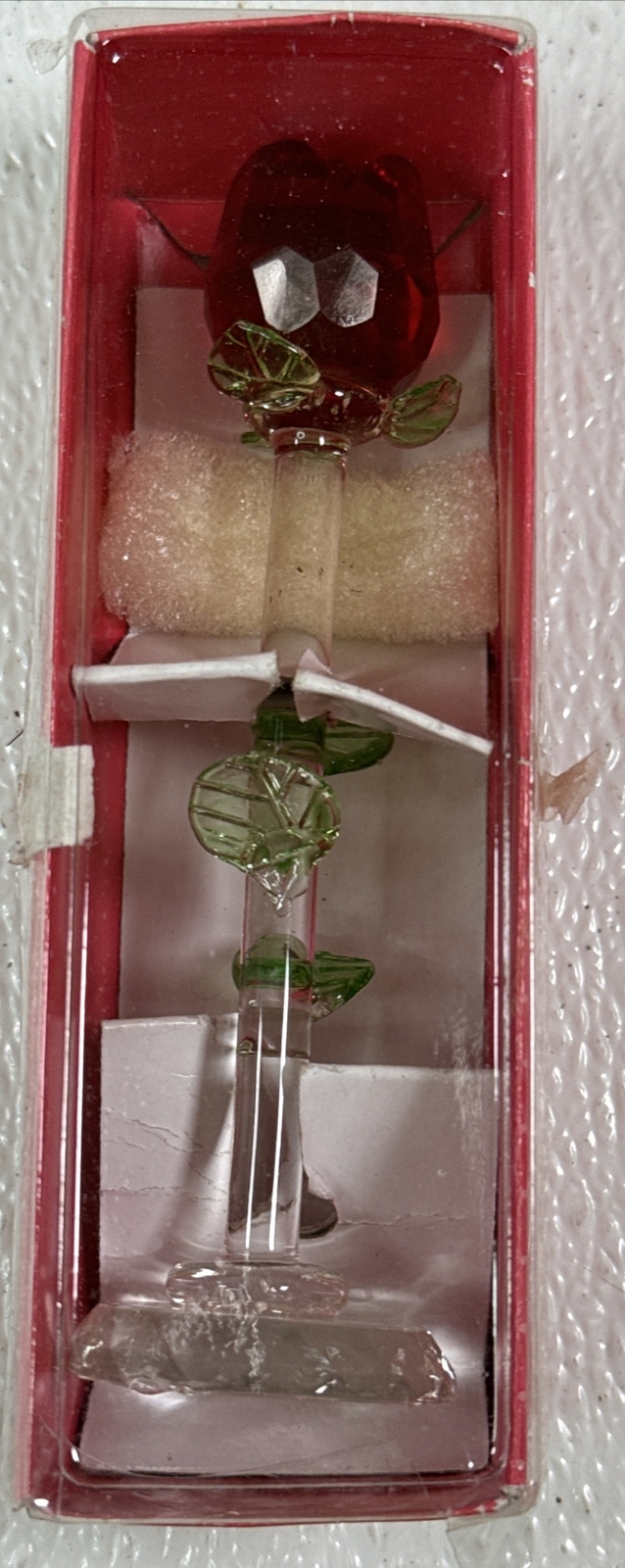 6” Valentines Day Painted Glass Rose Flower – Clear Base – New In Box ❤️ Love