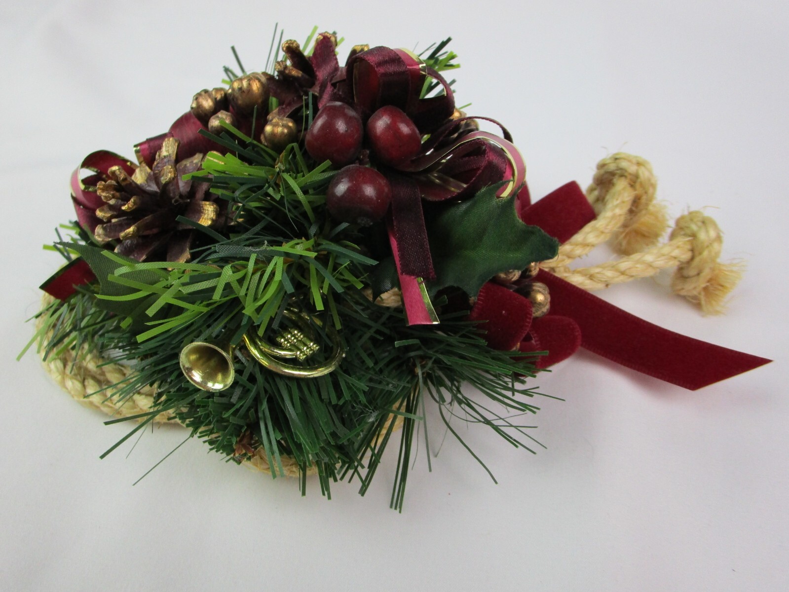 Decorative Christmas Pine Wall Swag Small Burgundy 9″