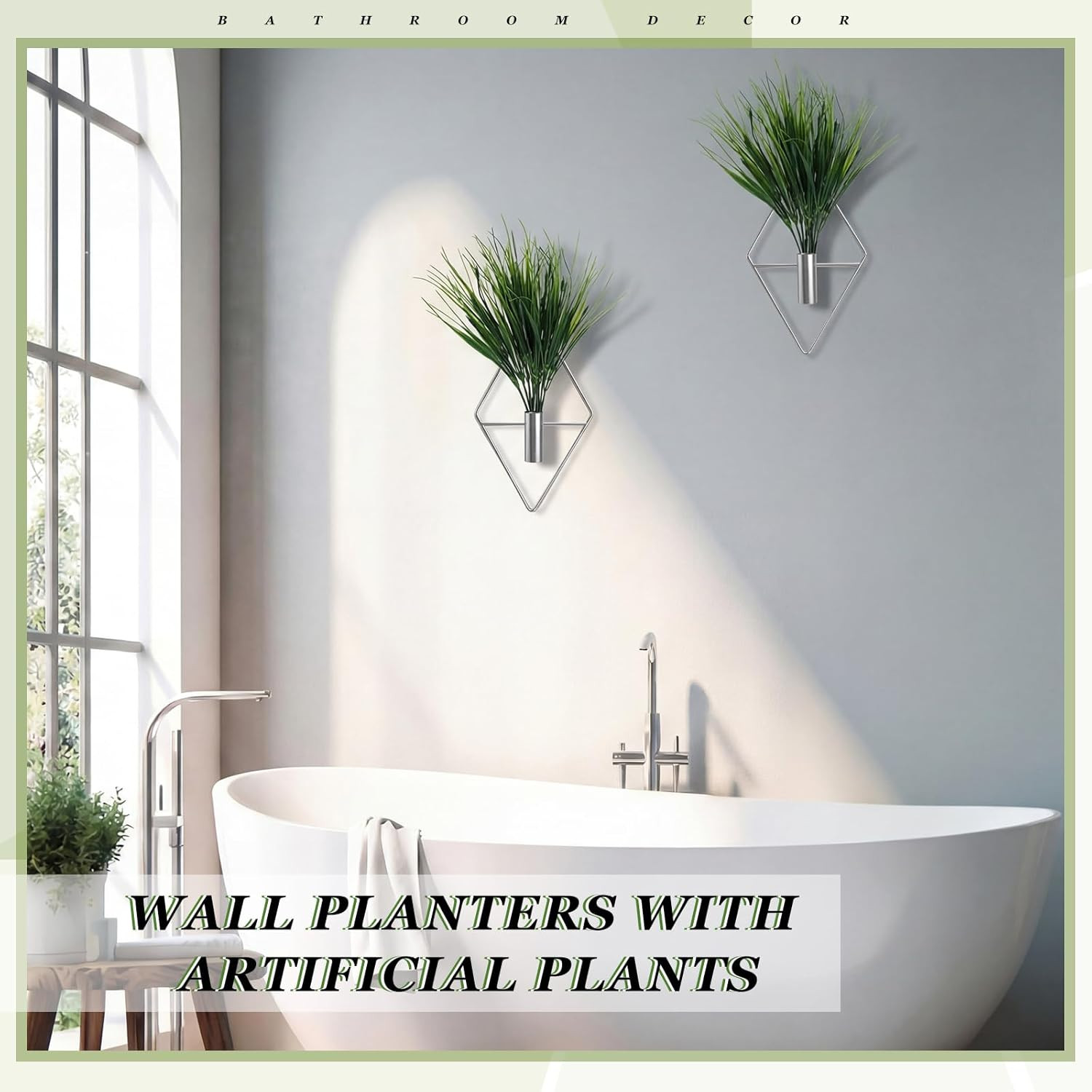 4 Pieces Silver Wall Decor Hanging Planters with Artificial Plants Metal Vase In