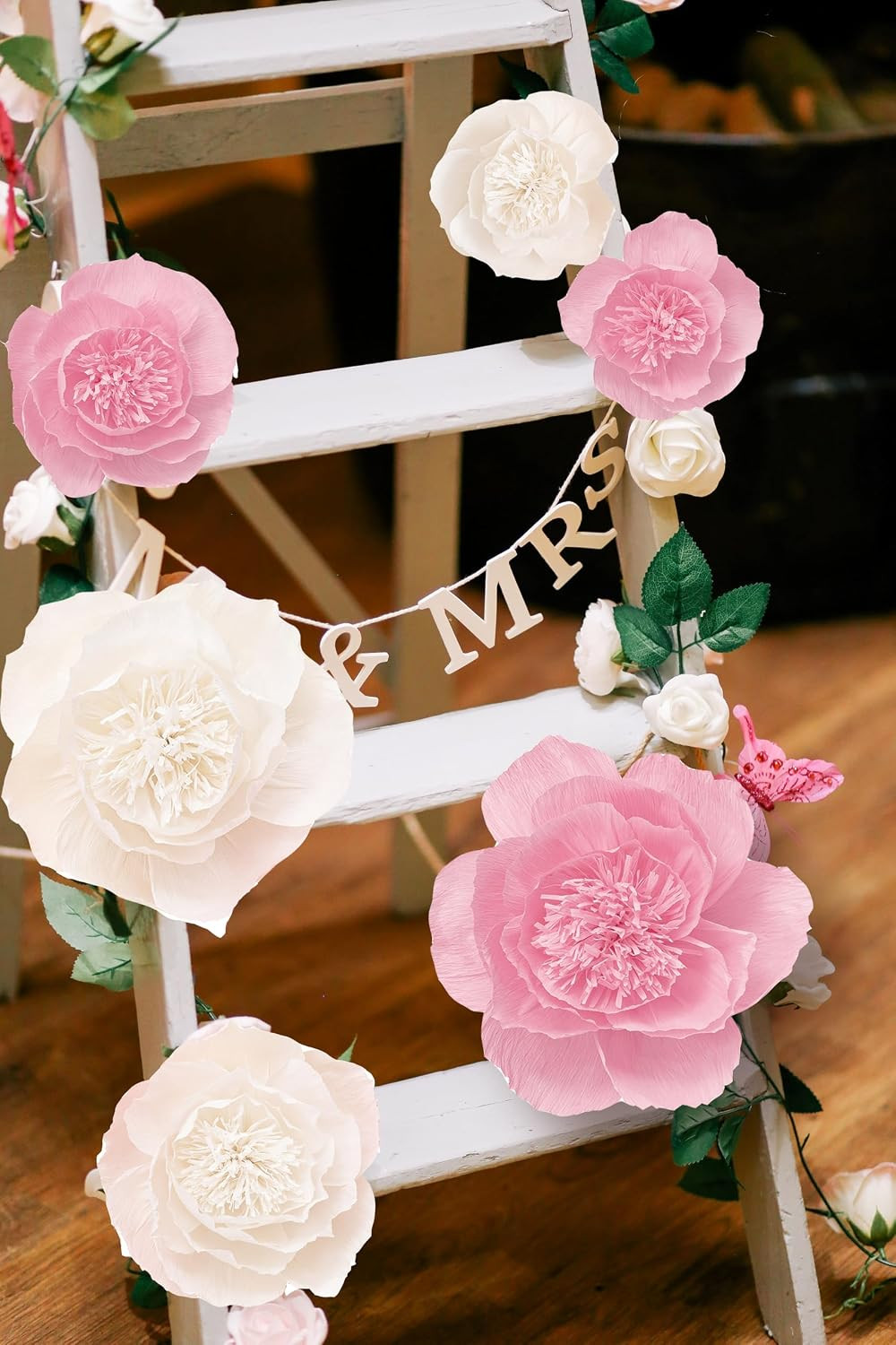 Crepe Paper Flowers Wall Decor Pink Set of 6 Wedding Party Photo Backdrop