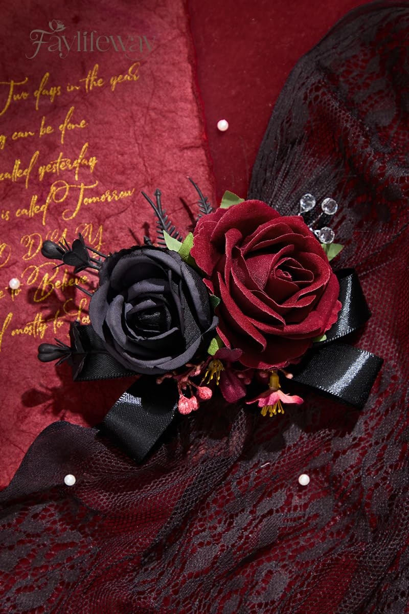 Rose Burgundy Corsage and Boutonniere Set for Wedding Prom(Set of 2),Artifici…