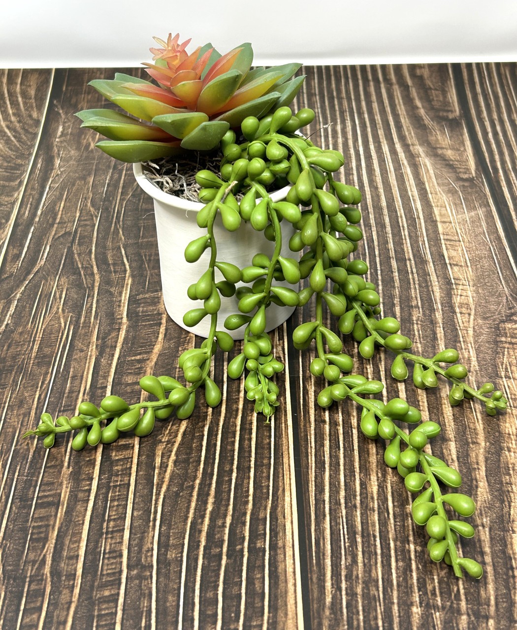 4.5″ Artificial mixed Jellybean Succulent Garden #24, White Ceramic Pot Planter,