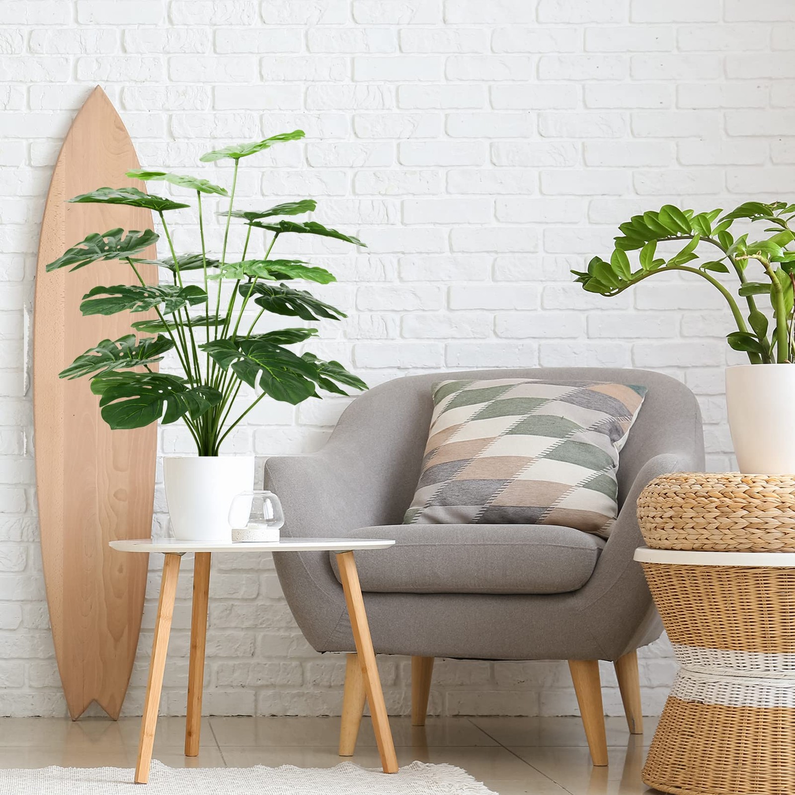 26″ Fake Plants Large, Tropical Palm Tree Artificial Monstera Faux Plant Tree…
