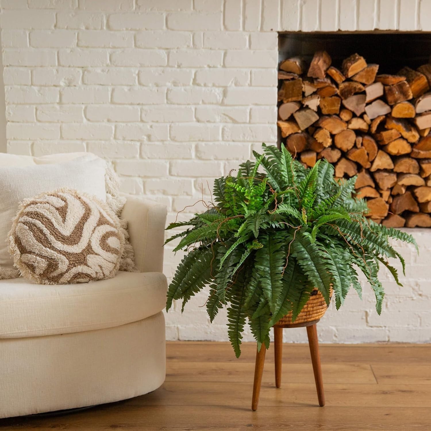 40in Boston Fern Artificial Plant, Large Hanging Fake Plant with 56 Long Real…