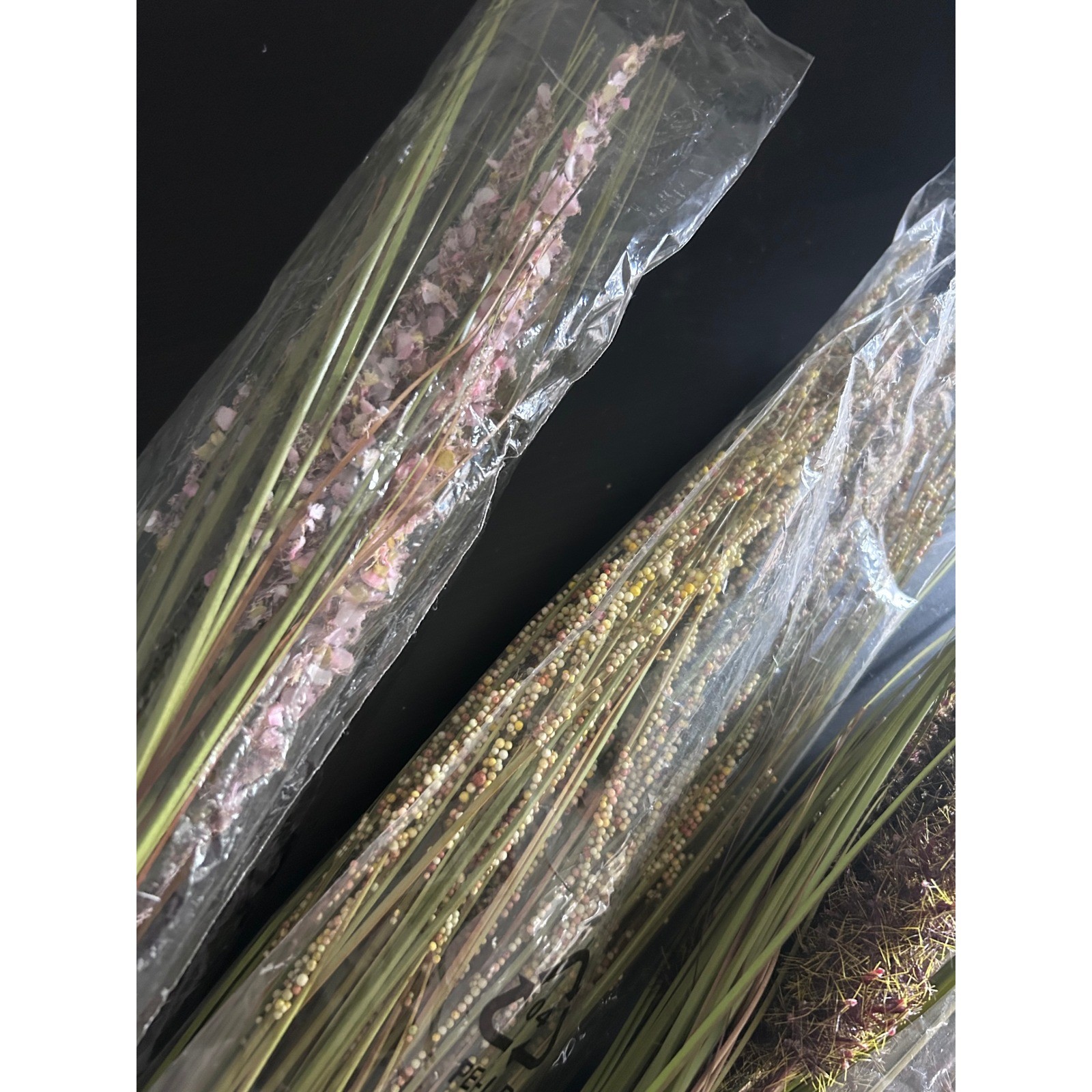 4pc Faux Grass Floral Stems Pink Green Seeded Feathery Boho Home Decor Bundle