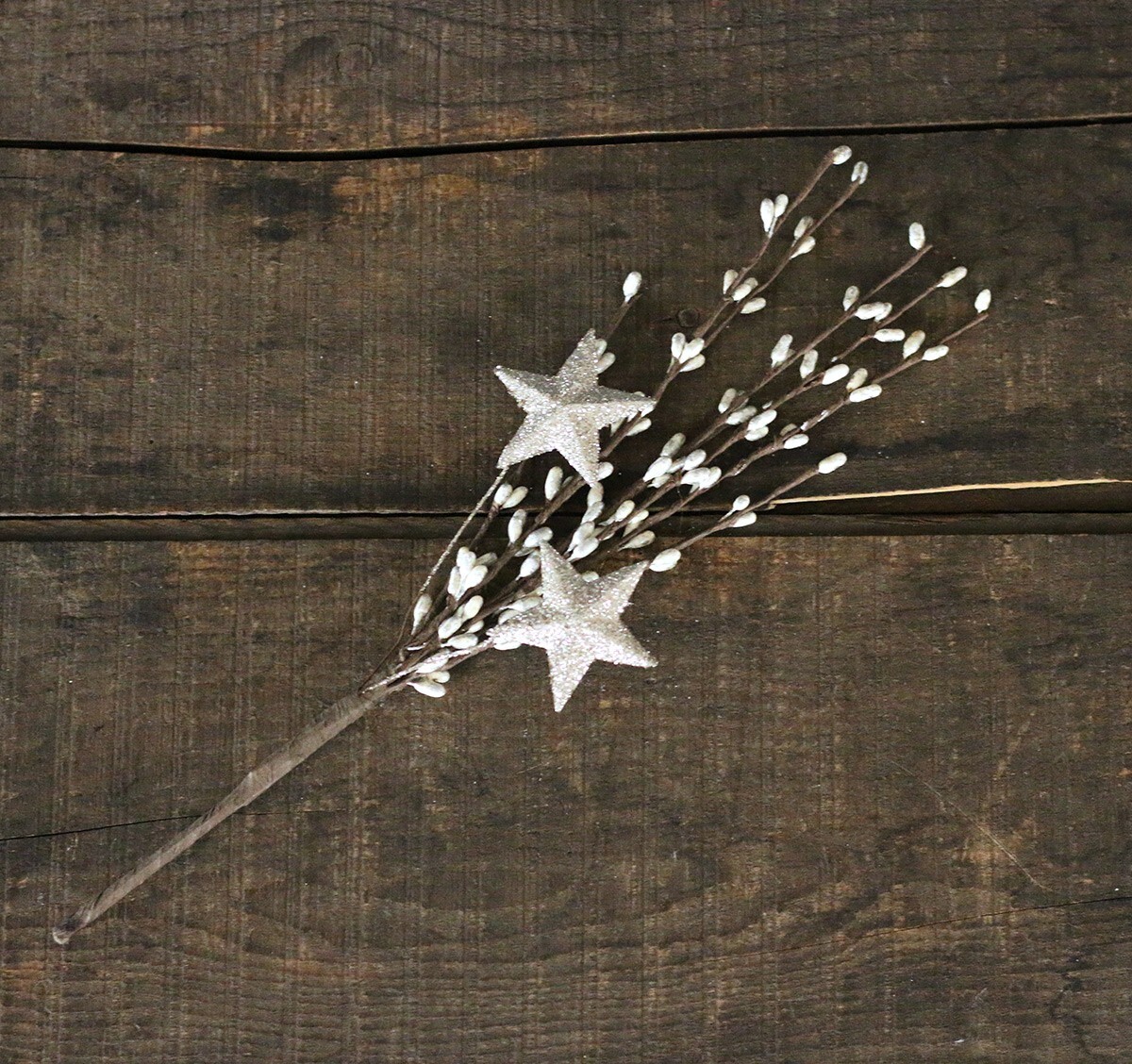 Pip Berry Floral Picks (Set/2) Platinum Silver with Glittered Stars 12 inch