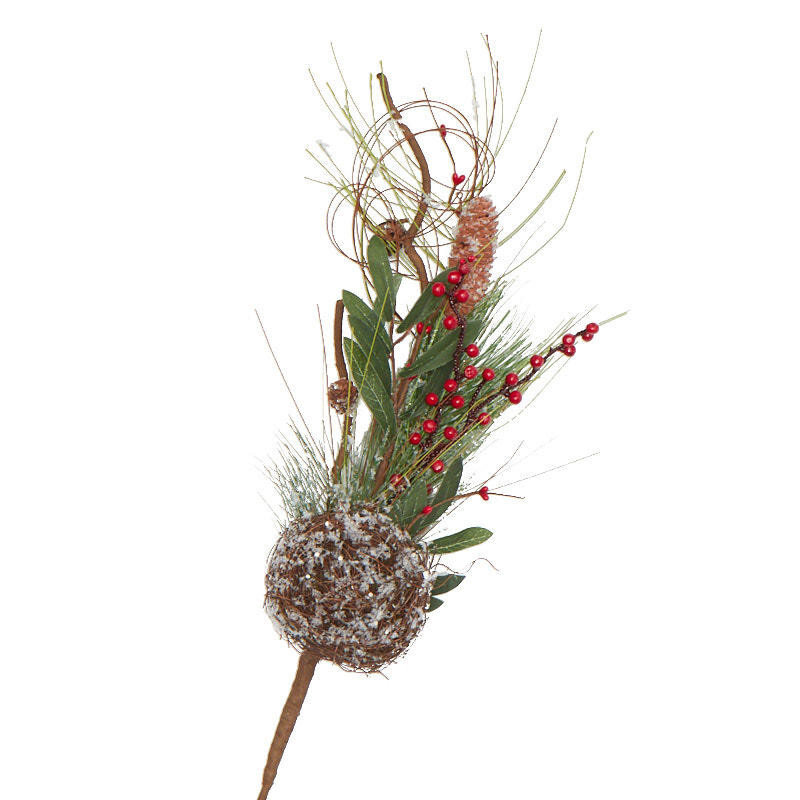 Lot of 4 Snowy Artificial Pine and Berry 28″ Sprays with Nest