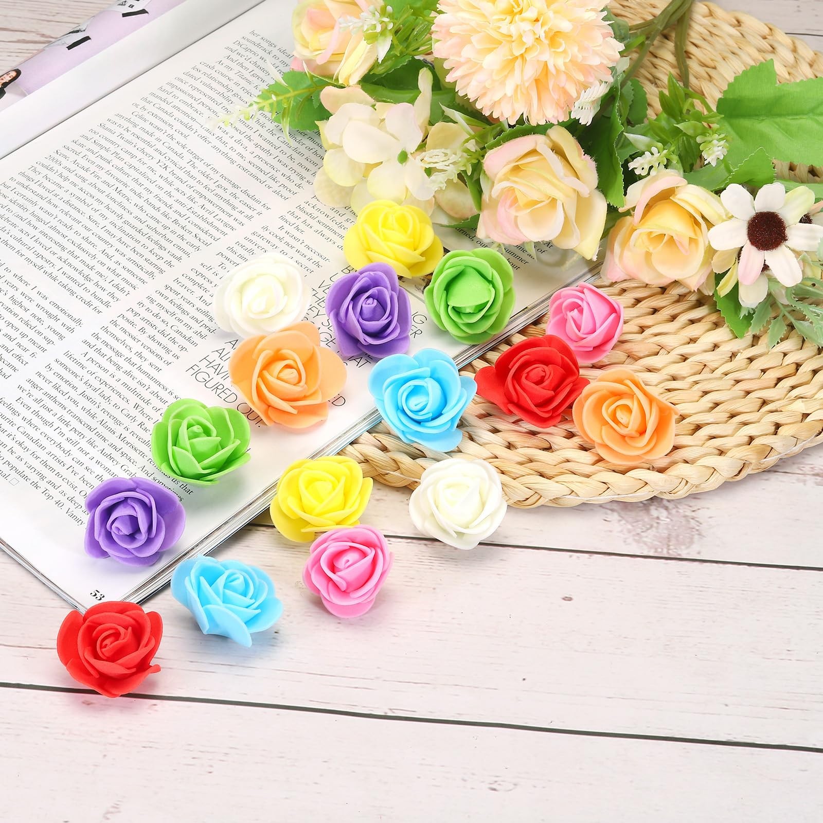 250 PCS Brown PE Mini Artificial Rose Foam Fake Flower Heads for DIY Craft