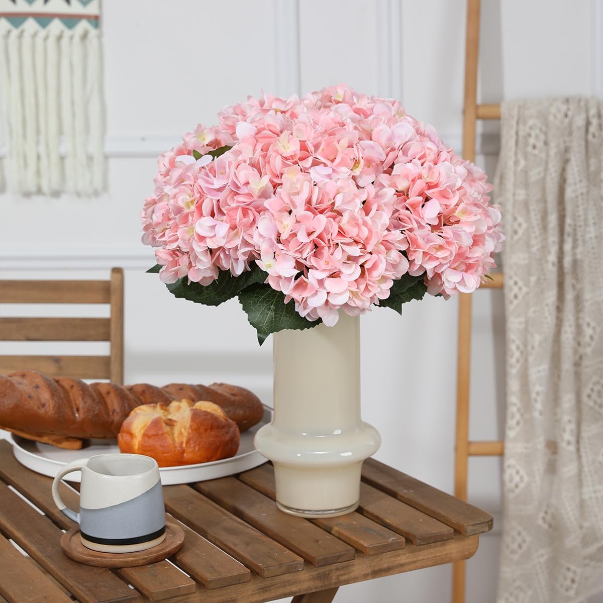Pink Hydrangea Artificial Flowers – 5 pcs Realistic Single 18.9 in Long Stem …