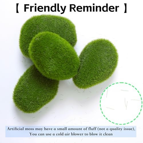 Artificial Moss Rocks 12 Pack 6 Sizes Realistic Green Faux Stones for Craft