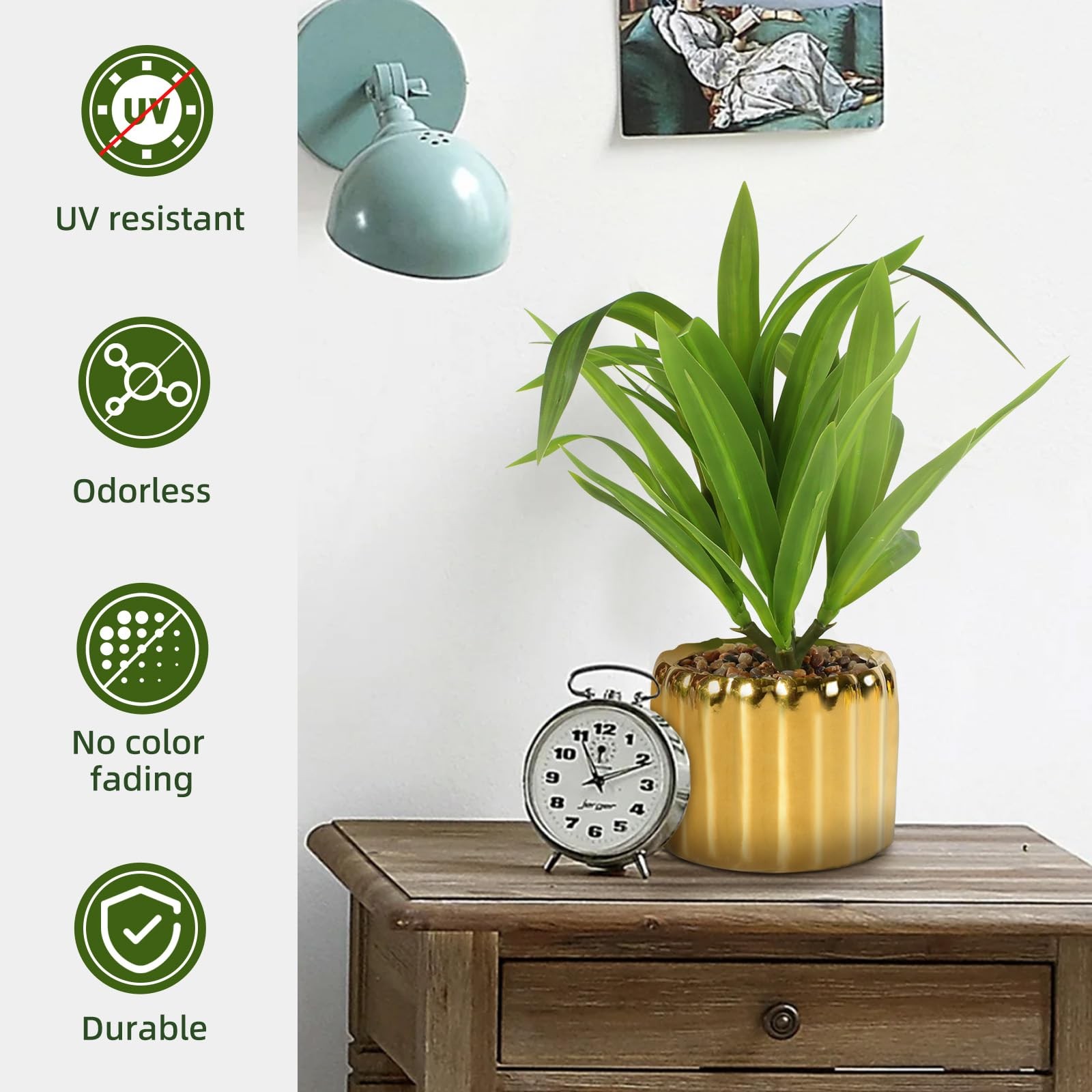 2 Pcs Artificial Dracaena Plant Golden Ceramic Pot Realistic Textured Faux Pl…