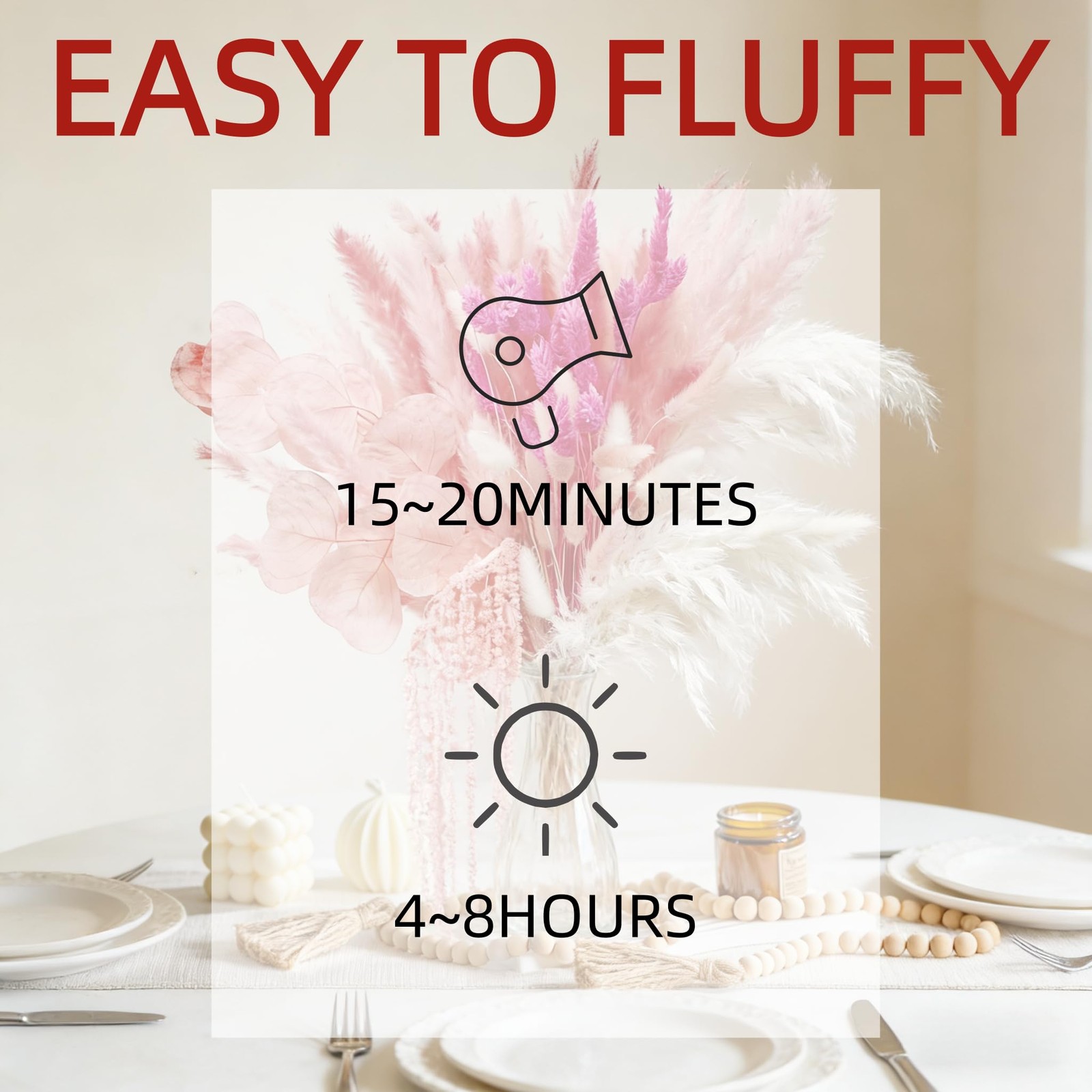 70 PCS Pink Dried Pampas Grass Bouquet Fluffy Plants Amaranthus Bunny Tails