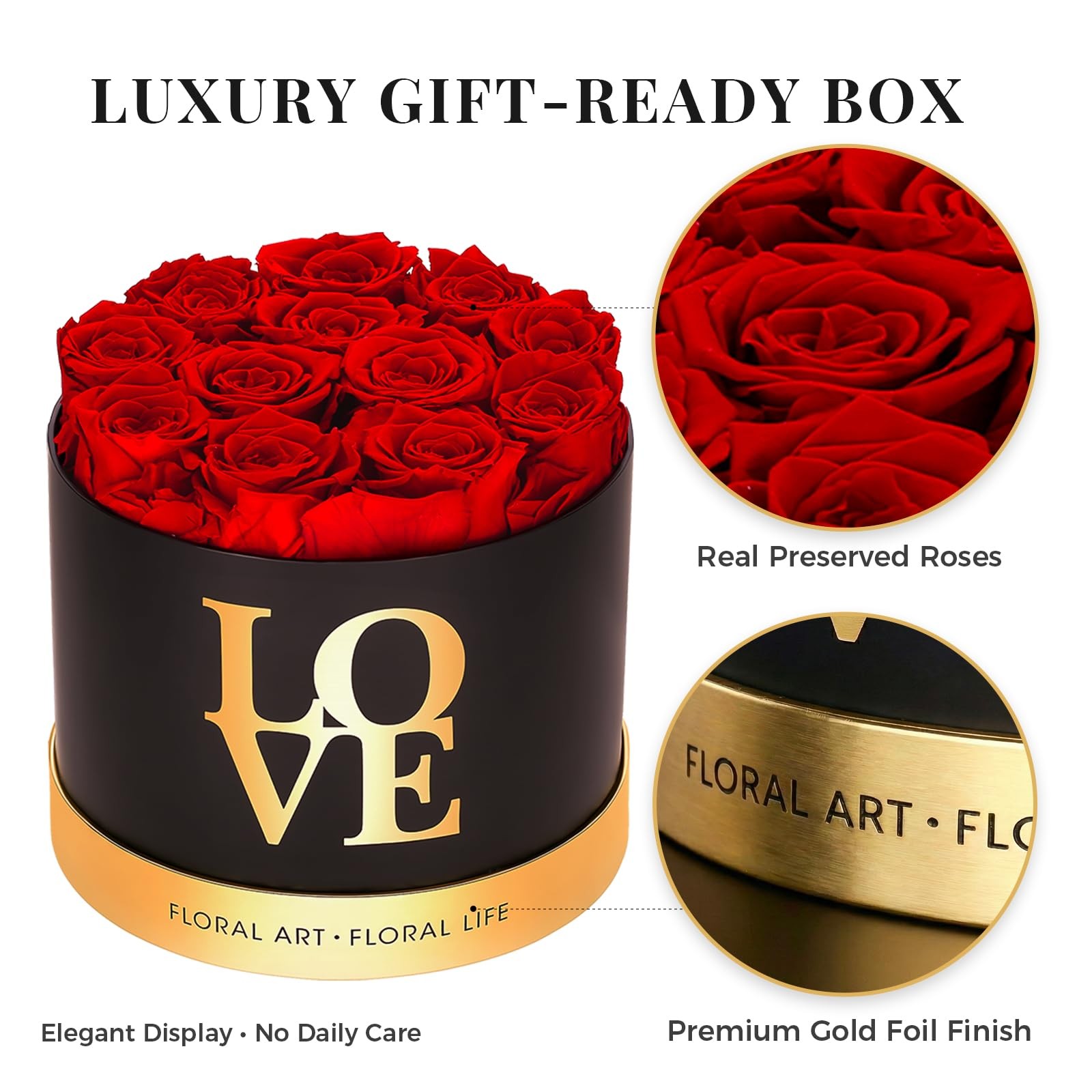 12 Preserved Roses in a Box Real Forever Flowers Luxury Round Gift Red