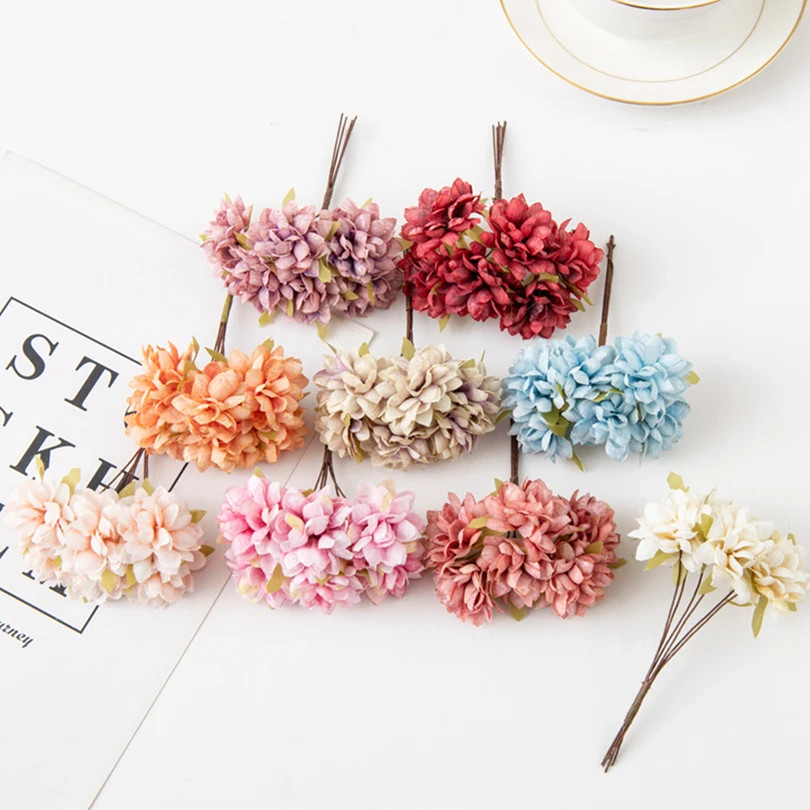 6Pcs/lot 11Cm Mini Silk Artificial Carnation For Christmas DIY Wreath Home Decor