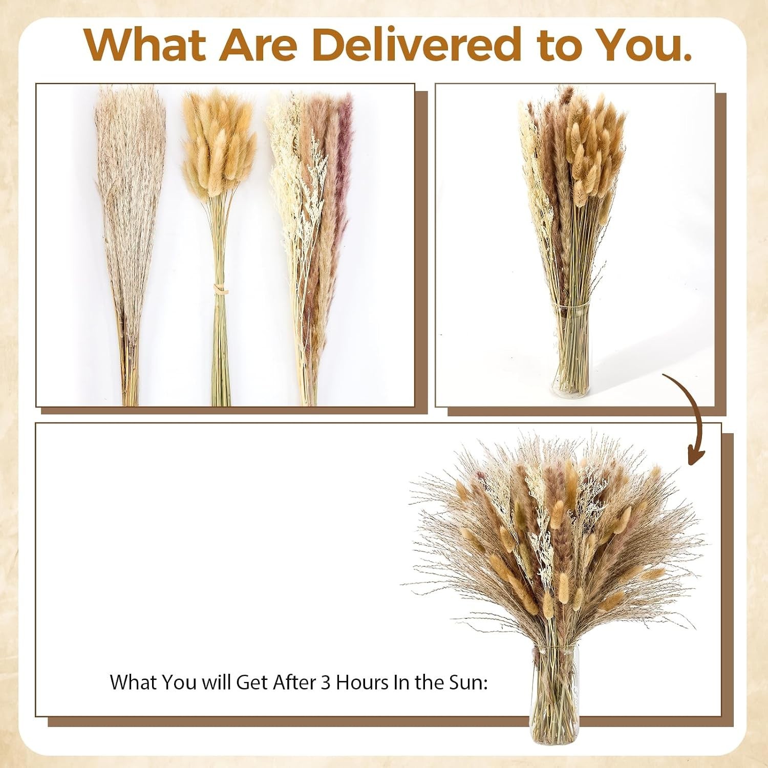 100 Pcs Pampas Grass Boho Decor, 17″ Dried Flowers Bouquet for Vase, Crafts, …