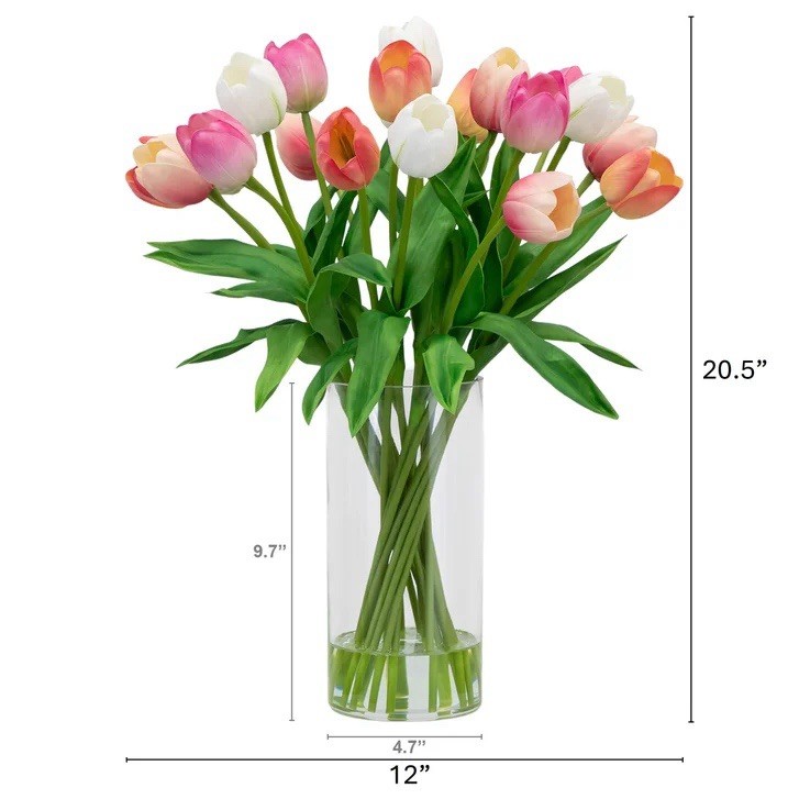 TULIPS FAUX ARTIFICIAL FLOWER FLORAL ARRANGEMENT SILK FLOWERS VASE NEW 20”