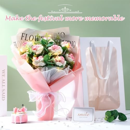 Valentine‘s Day LED Crochet Flowers Bouquet Light up Gradient White and Pink