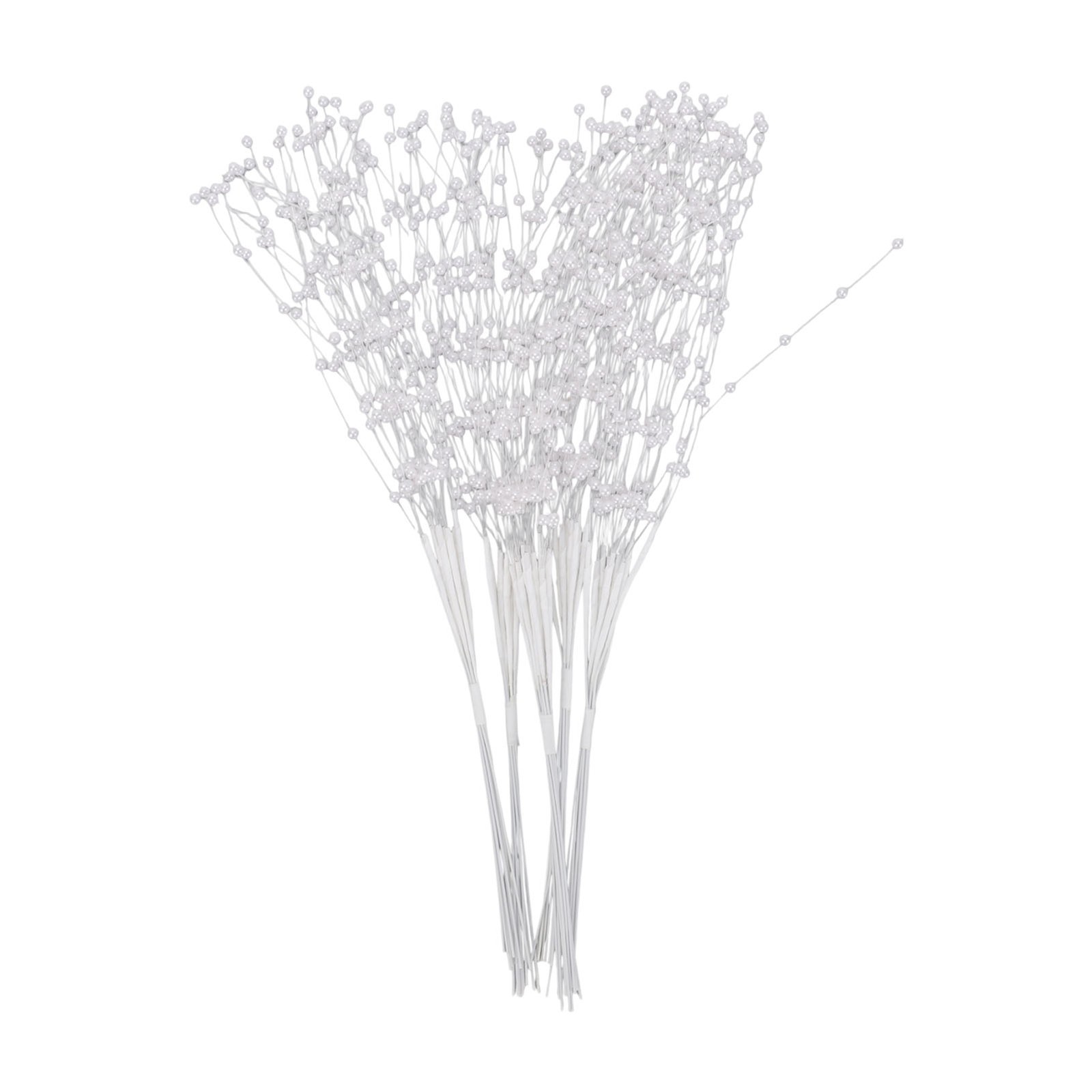 White 50PCS Pearl Beaded Stems 4mm Bead String Garland Floral Picks Flexible BT0