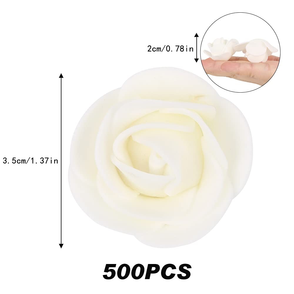 Ivory Mini Foam Rose Heads 500 PCS Artificial Flowers for DIY Crafts Bouquets