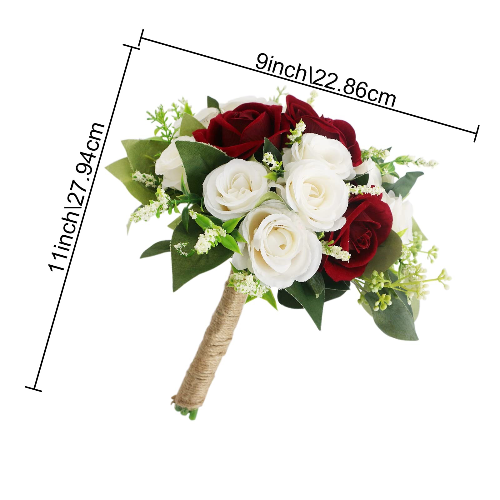 7 Inch Burgundy White Artificial Bridesmaid Bouquet Flower Wedding Shower
