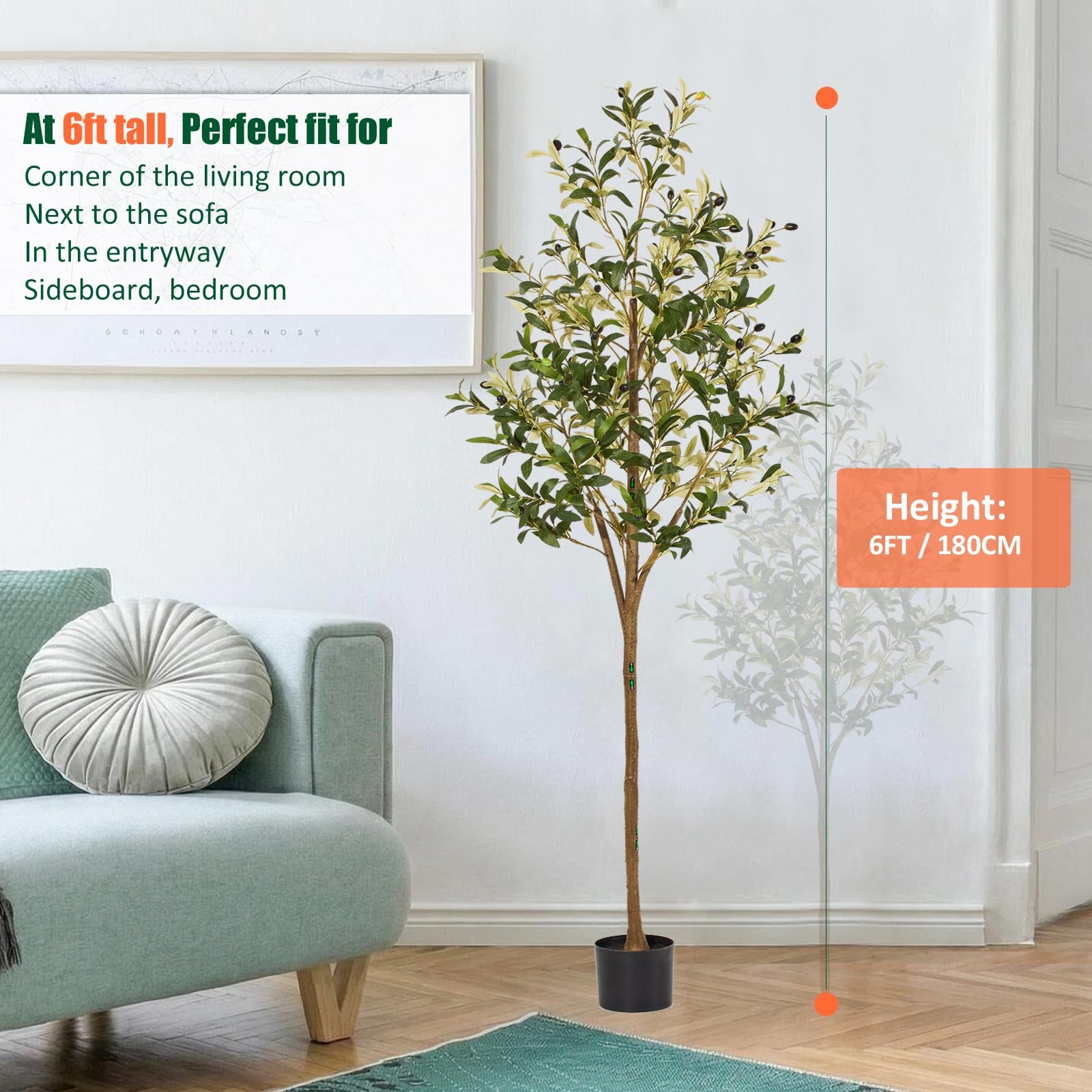6ft Artificial Olive Trees Indoor, Faux Olive Tree 6 Feet Fake Plants with Re…
