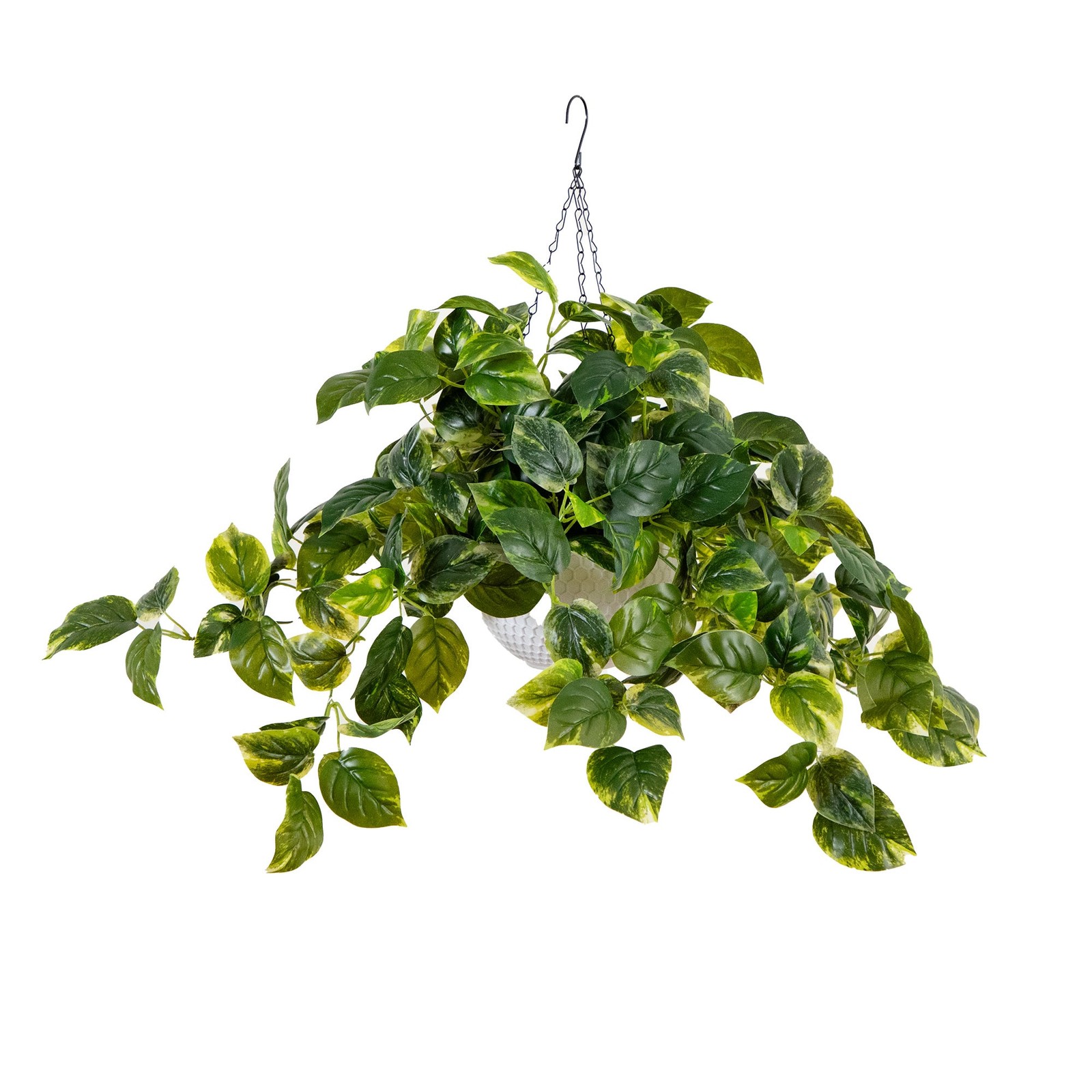 24″ Pothos Hanging Basket UV Resistant Warm White LED Lights Artificial Plant