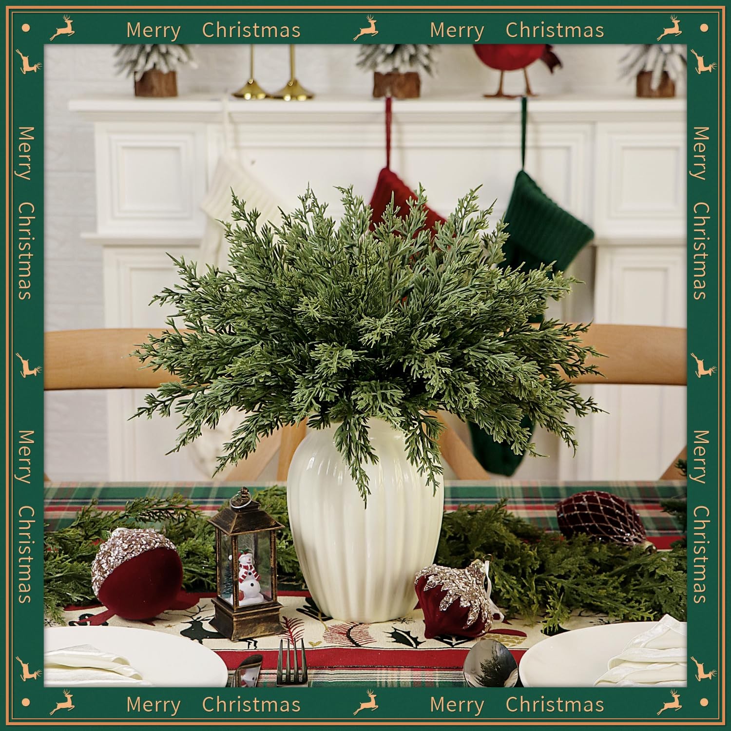 24 Pcs Christmas Artificial Pine Branches,10.5″ Faux Evergreen Norfolk Pine S…
