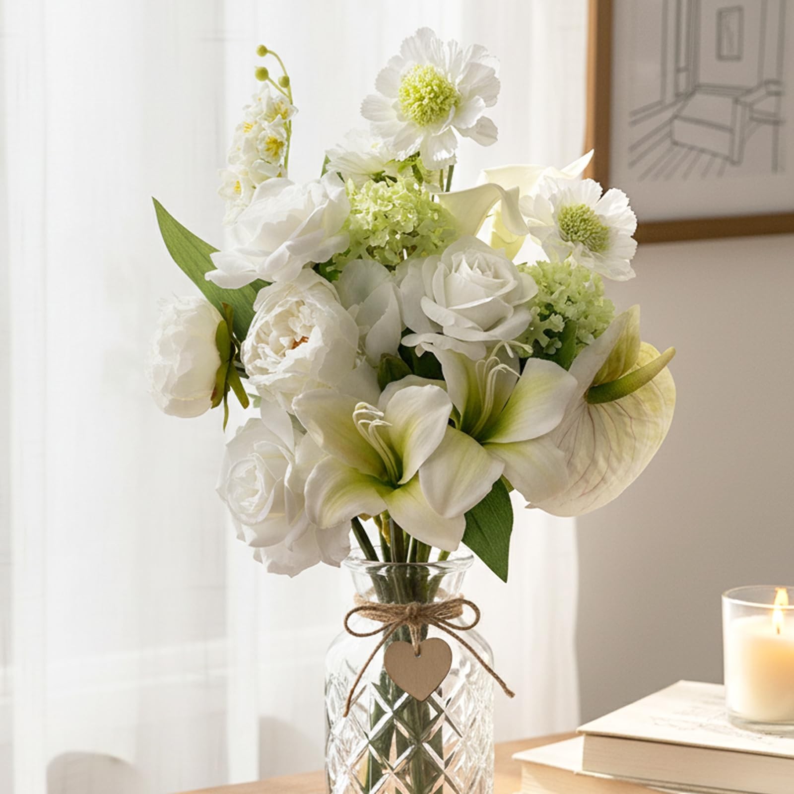 White Artificial Silk Fake Flowers For Vase Faux Wedding Bouquet Centerpieces