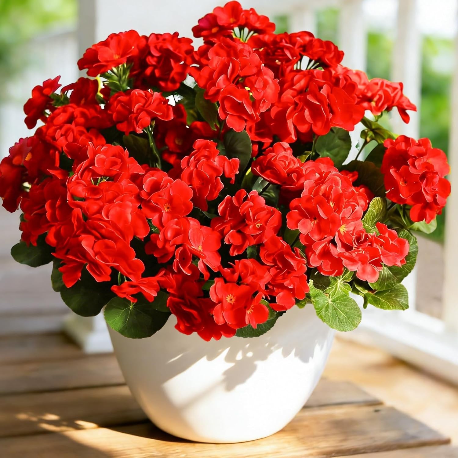 Vibrant Red Geraniums – Set of 4 UV Resistant Artificial Flowers for Outdoors