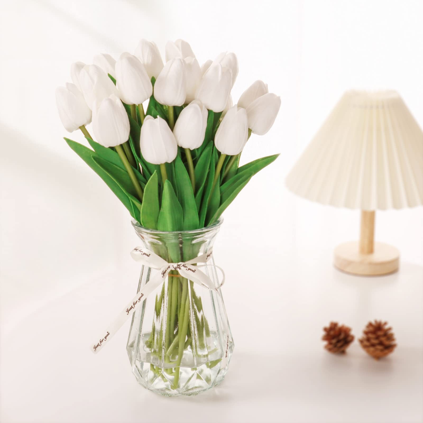 10 PCS Pink Fake Tulips PU Faux Artificial Flowers Spring Bouquet Wedding