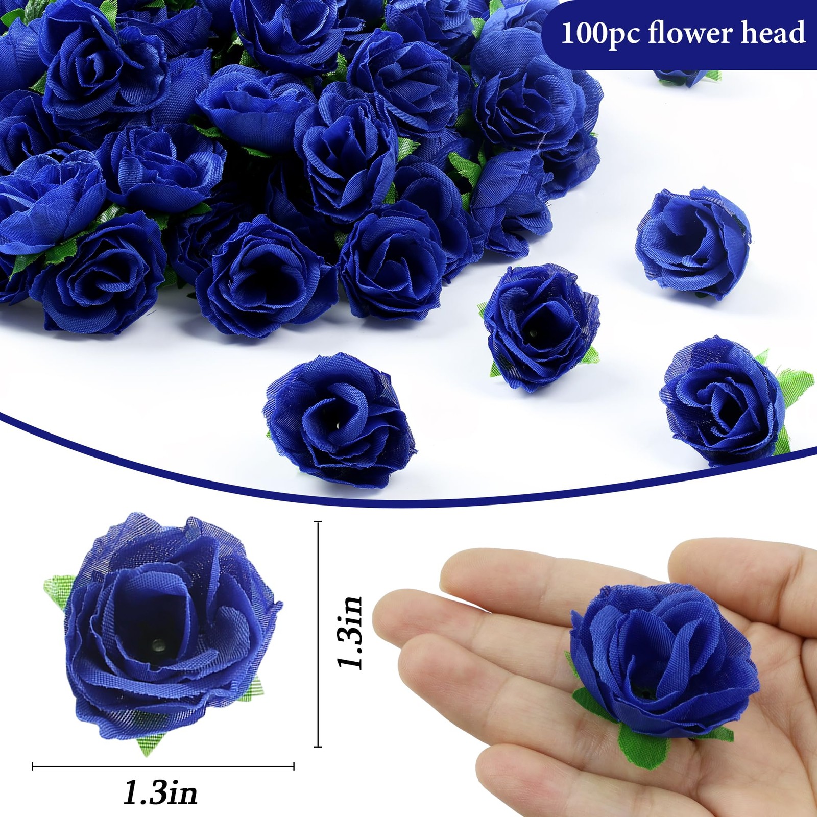 100 PCS 1.3 Inch Mini Deep Blue Artificial Rose Heads Fake Flowers DIY Decor