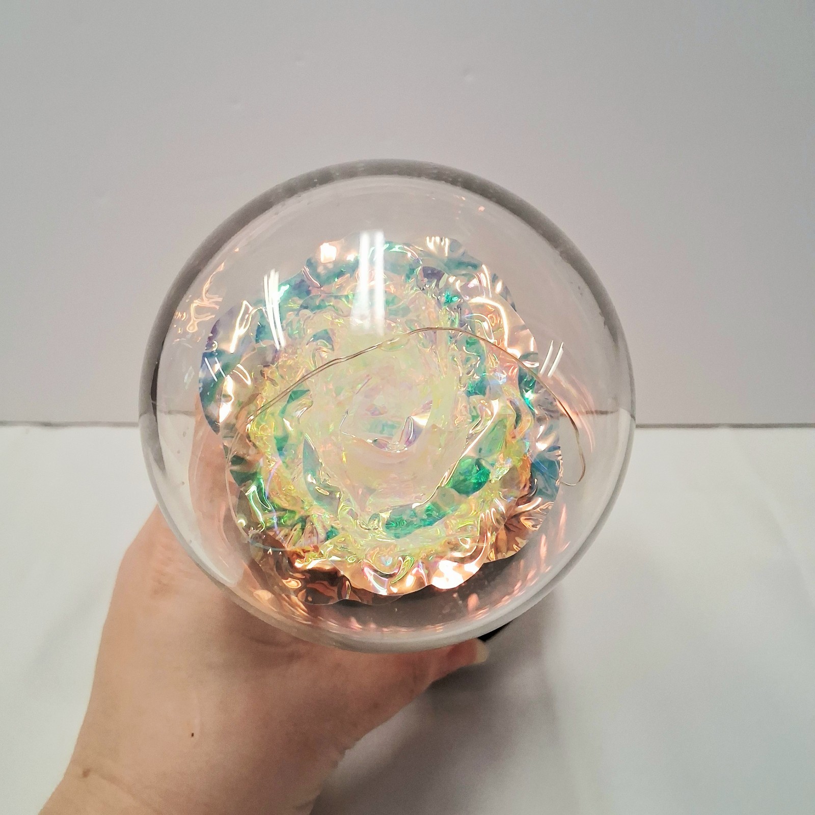 LED Galaxy Iridescent Rose Multicolor Light In Glass Dome W/Butterfly Great Gift
