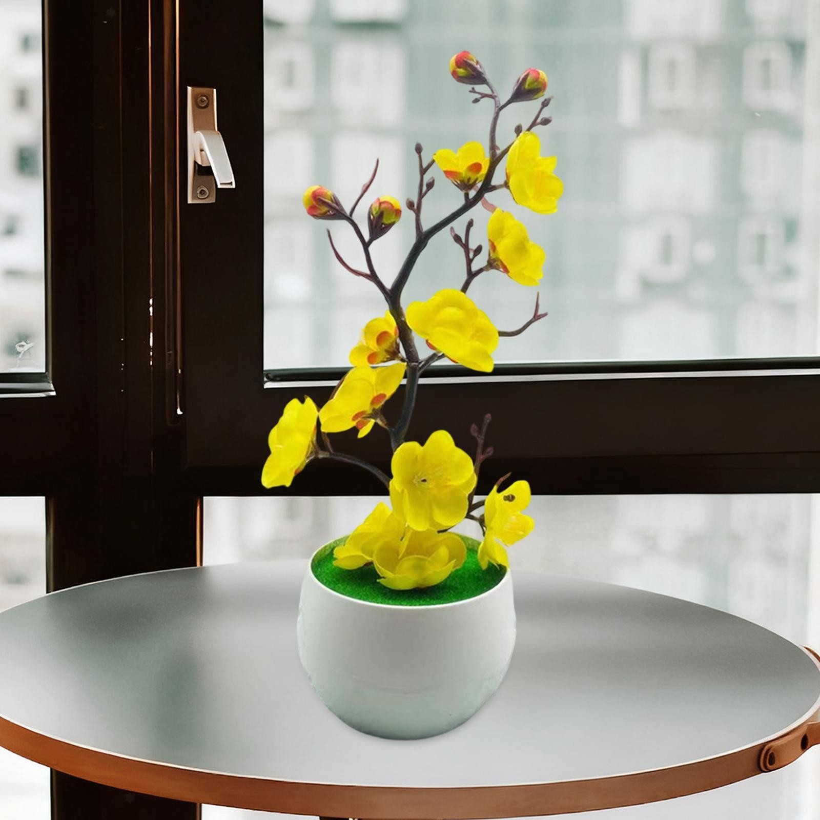Artificial Potted Flowers Faux Plum Blossom Bonsai for Office Home Farmhouse