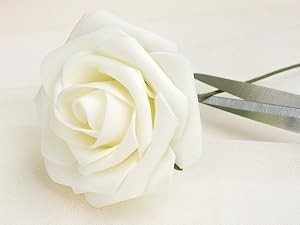 16Pcs Artificial Flowers Fake Roses with Stems, Ivory White Boxed Foam Roses for