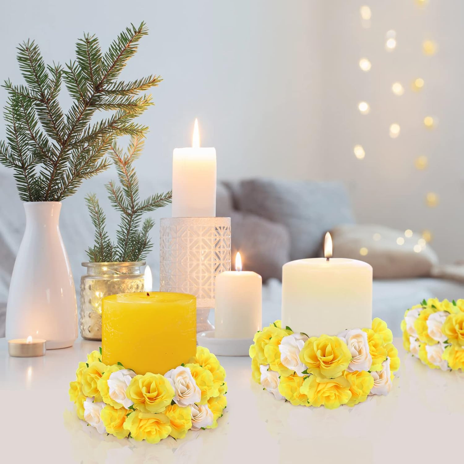 50pcs Mini Yellow Roses Buds Artificial Flowers Bulk, 1.6 Inch Small Silk Fak…