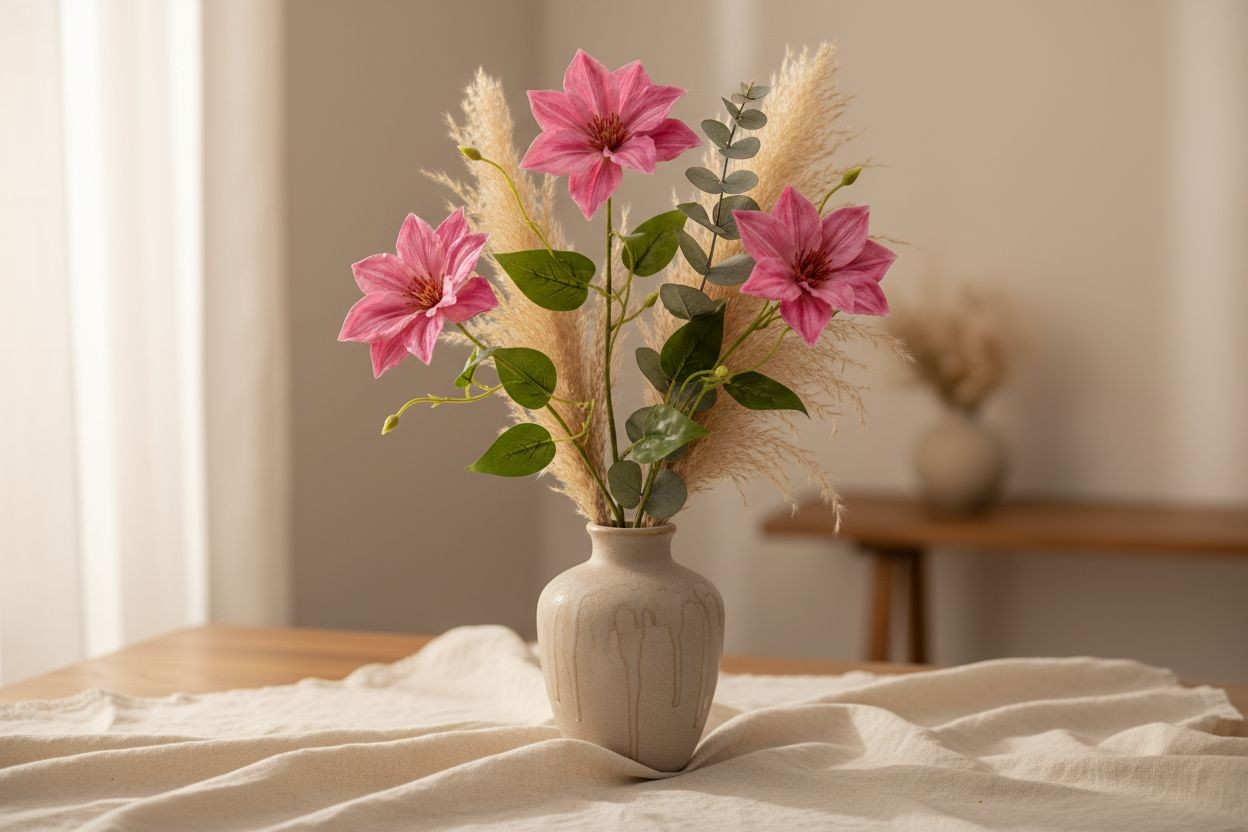 Pink Clematis Stem Faux Flower Branch Floral Stem Cottagecore Wedding Flower Far