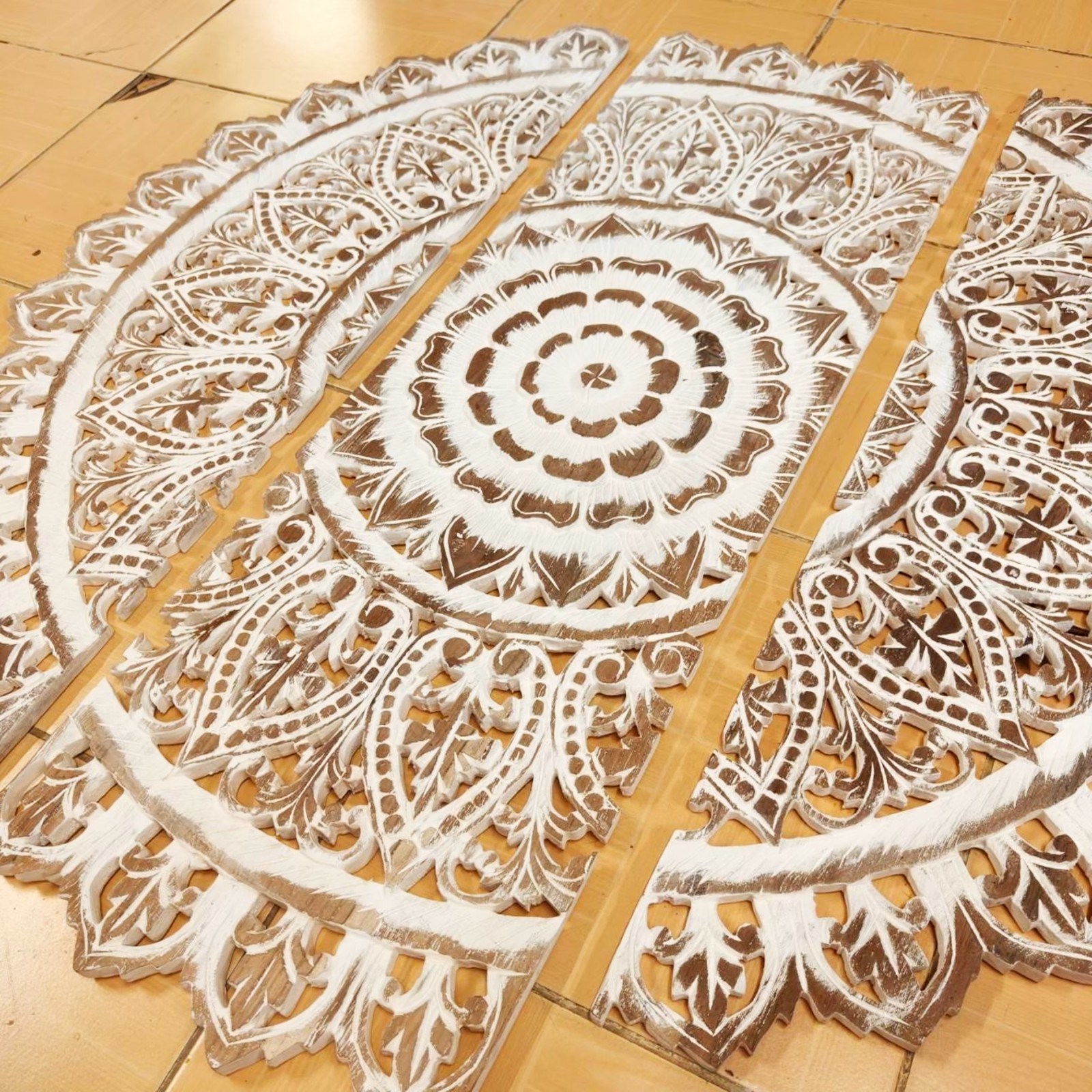 36″ Large Round White Wash Wood Mandala Wall Art Shabby Chic Decor #E