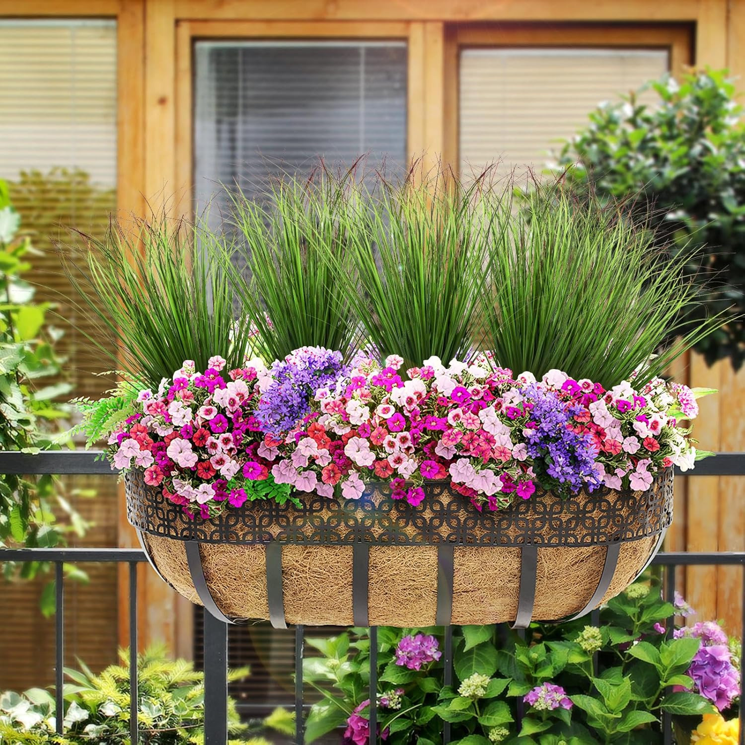 8 Bundles Artificial Plants Onion Grass Outdoor 17 Inch Tall Fake Shrubs Wheat G