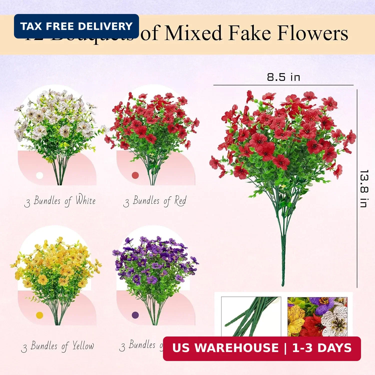 Der Rose 12 Bundles Artificial Daisy Fake Flowers for Outdoors, UV Resistant
