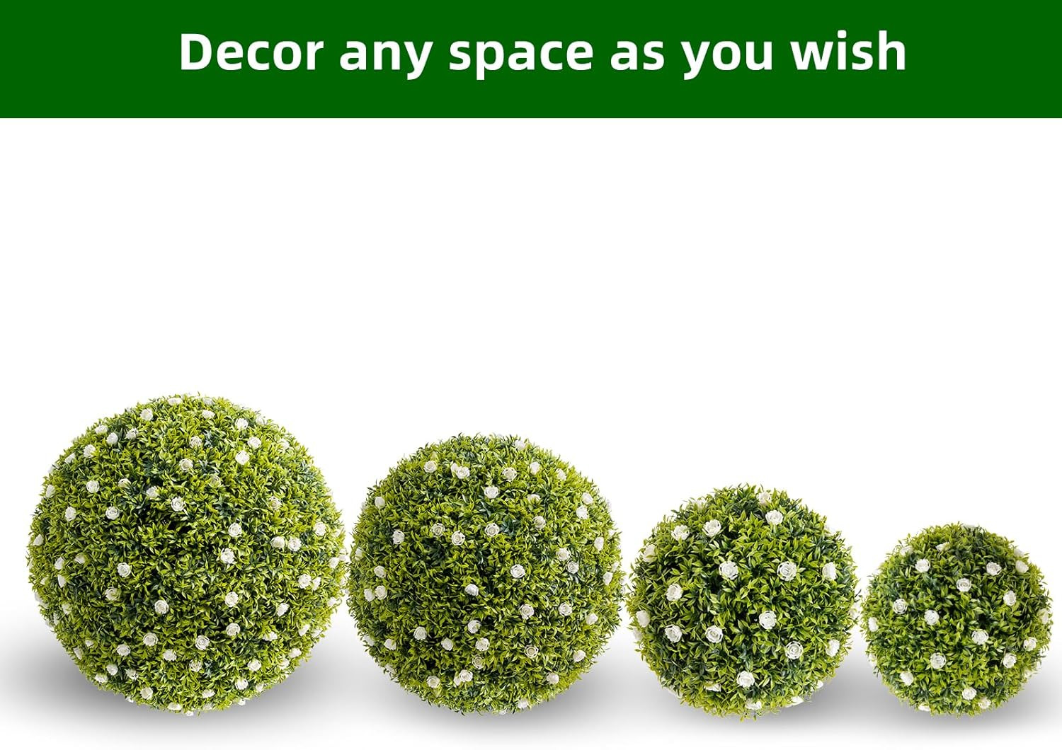 20.5″ Artificial Boxwood Topiary Ball Set of 2 with White Flowers for Home Decor