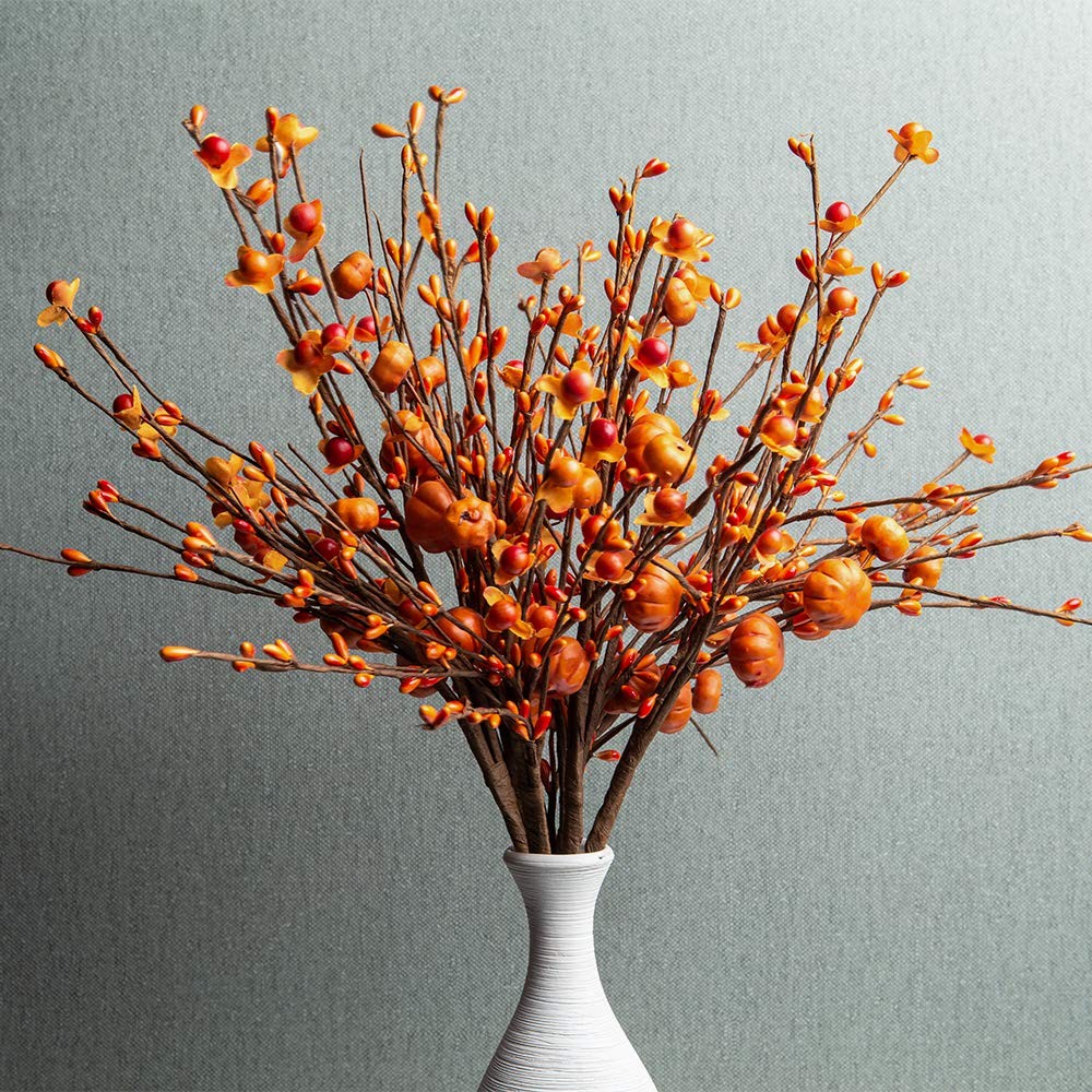 6 Pack Fall Stems 17″ Tall Orange Pumpkin Picks Fall Branches for Vases Cente…