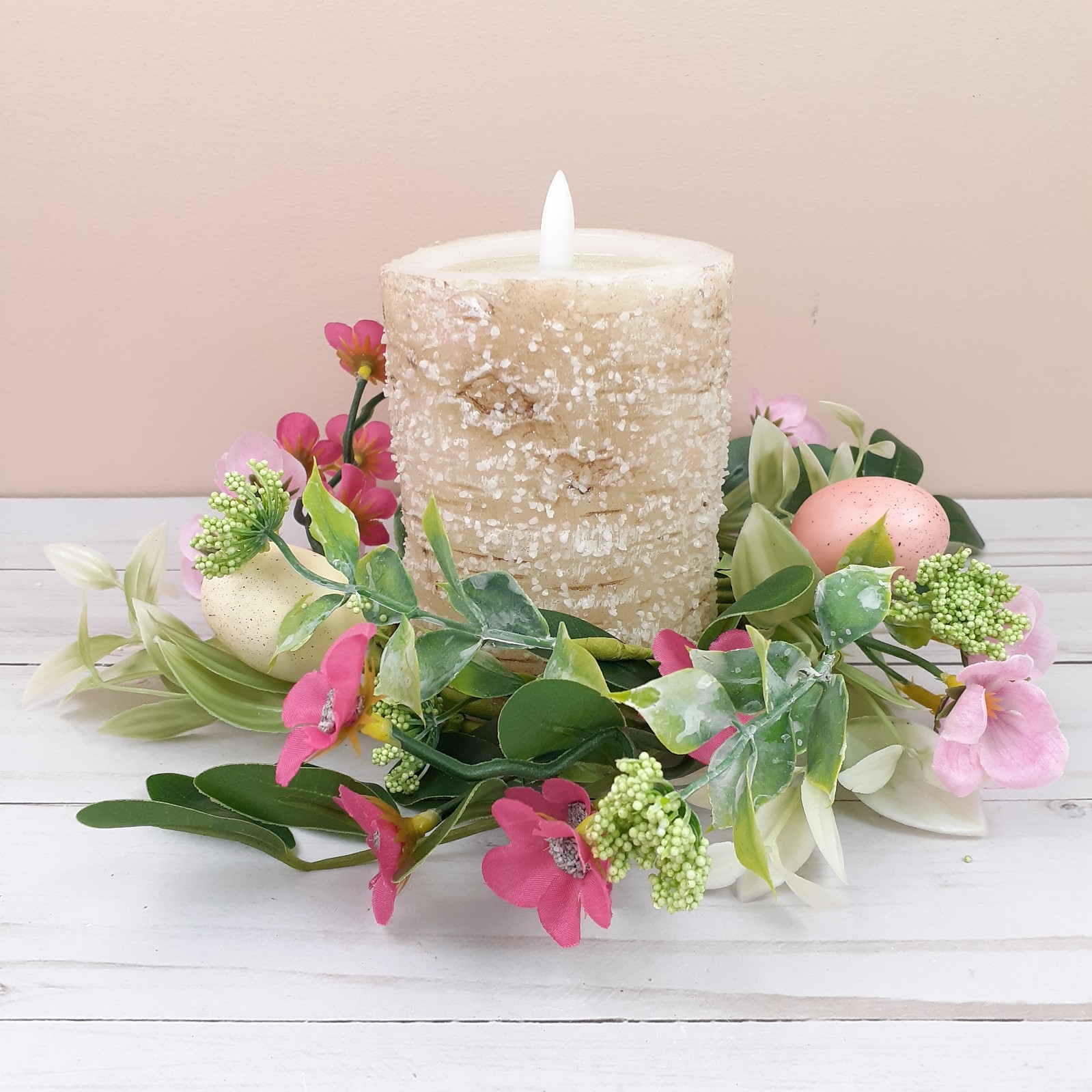 Easter Candle Ring Eggs Blooms Pink Floral Flowers 4″ inside