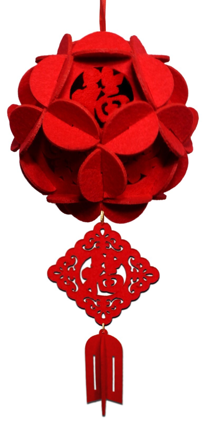 4pc Chinese Lucky Red Flower 3D Puzzle Lantern, Good Fortune Luck Ornament Charm