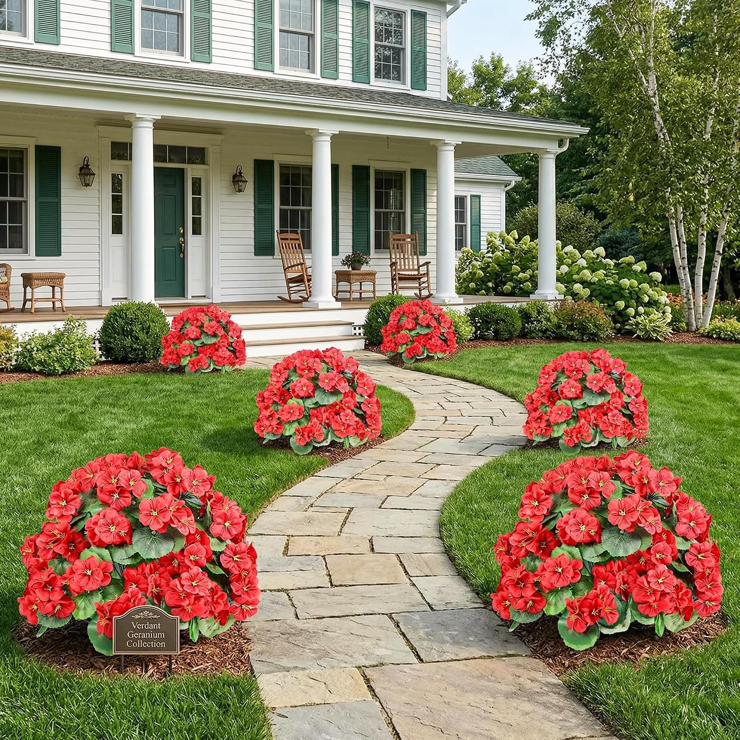 2 Set 24″ Artificial Geraniums with Stakes Outdoor, UV Resistant Artificial
